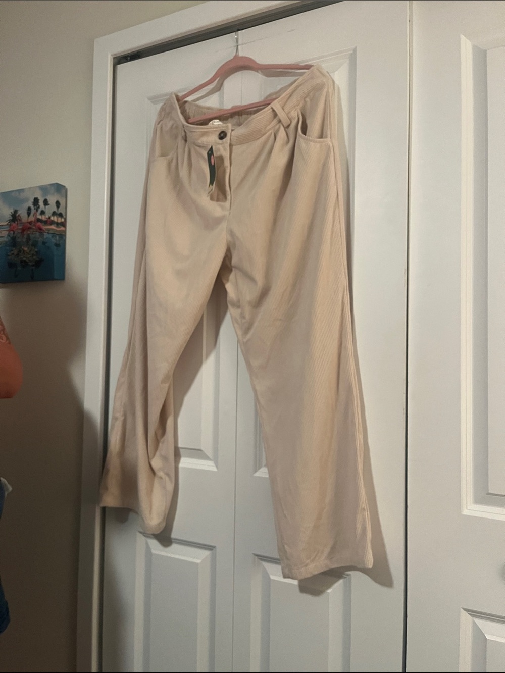 HALARA Cream Corduroy Wide-Leg womens Pants